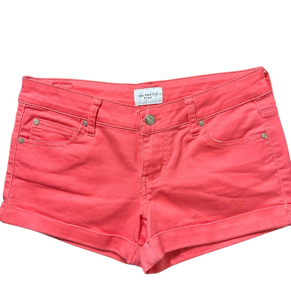 Celebrity Pink Coral Stretchy Shorts Coral Cuffed Jean Juniors 5